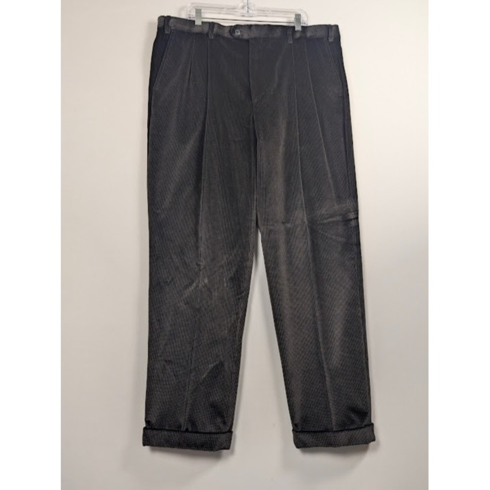 Linea Naturale Pleated Cuffed Pants Mens 40 (Fits 42x32.5) Brown Luxe Velveteen